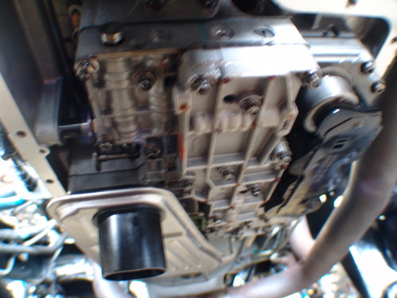 Transmission pan and filter assembly, underside view