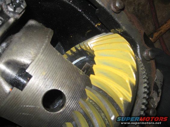 Differential gears with yellow marking compound, close-up