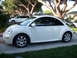 2003 Volkswagen Beetle - A white Volkswagen Beetle is parked in a residential driveway with trees and other vehicles in the background.