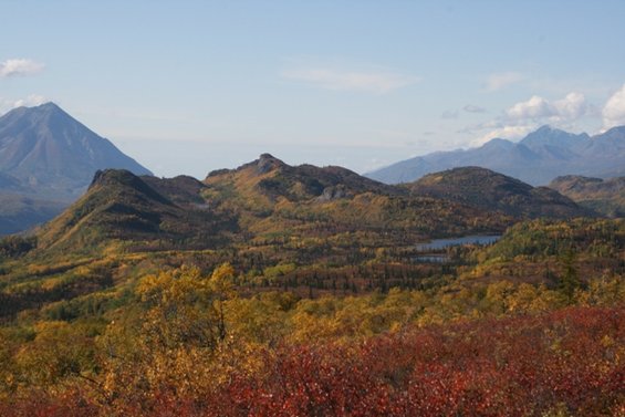 Mountain landscape with autumn foliage and a lake