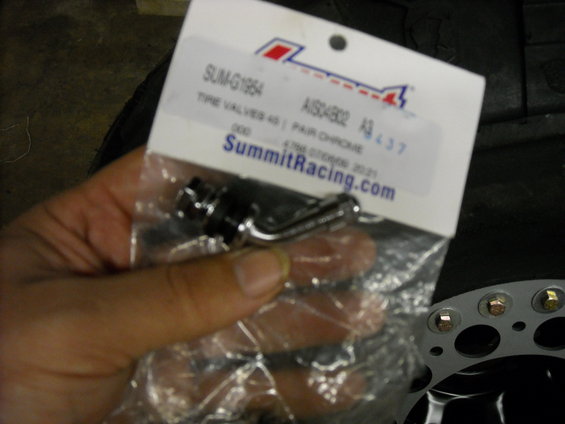 Chrome tire valves in packaging from Summit Racing