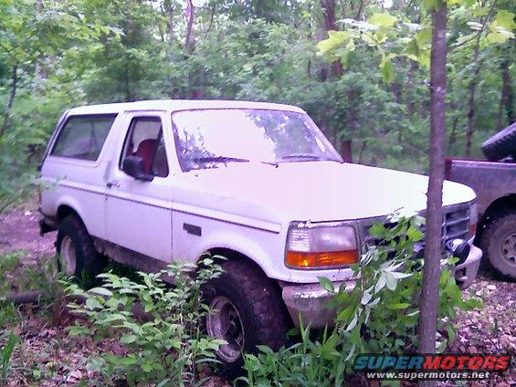 White 1995 Ford Bronco parked in woods, 3q-front view