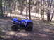 2008 Yamaha WOLVERINE - A blue ATV sits in a forest clearing, surrounded by trees and dry grass.