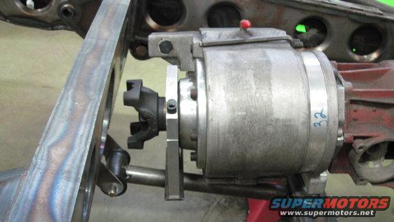 close-up of a driveshaft yoke connected to a transfer case or transmission