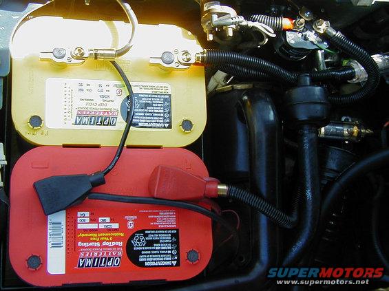 Yellow top is used for the stereo and Red is for vehicle starting and accesories with a 200 amp relay isolating the two.