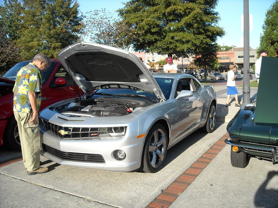 Silver Chevrolet Camaro, 3q-front view, hood open