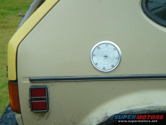 Tan 1983 Volkswagen Rabbit gas cap on rear quarter panel
