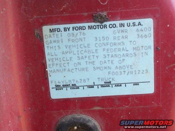 Door sticker with manufacture date 03/76 and VIN F14YLB76287
