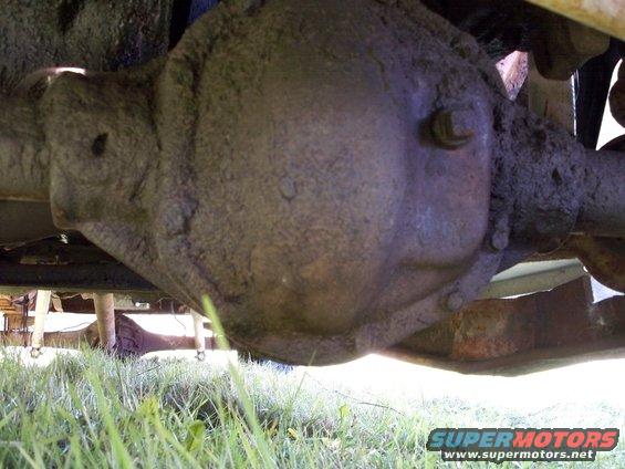Close-up of a dirty rear axle differential on a truck