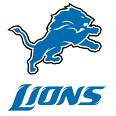Detroit Lions logo with blue running lion and LIONS text
