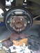 1989 Toyota Pickup/SR5 - Close-up view of a vehicle's rear drum brake assembly, showing the brake shoes and wheel cylinder.