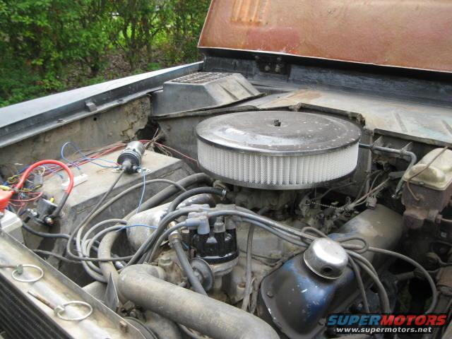 1973 Ford Bronco engine bay with air cleaner and distributor