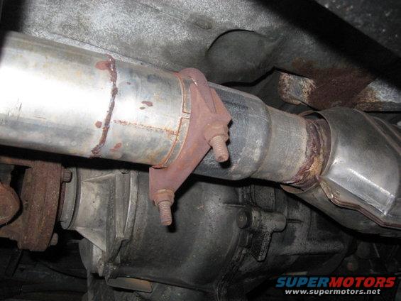 Magnaflow Y & Cat...I cut the orig 2.25 outlet off te cat & welded this 2.5-3"adaptor to it. Only 2 clamps on the system..this one, & the other where the maremont tp meets the Summit turbo outlet. Everything else is welded. 