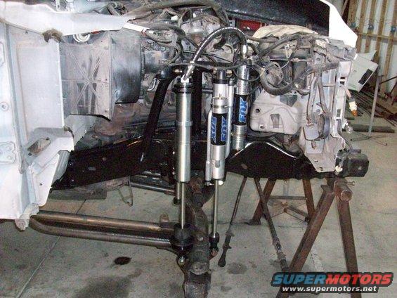 Front suspension with multiple Fox shocks and custom linkage