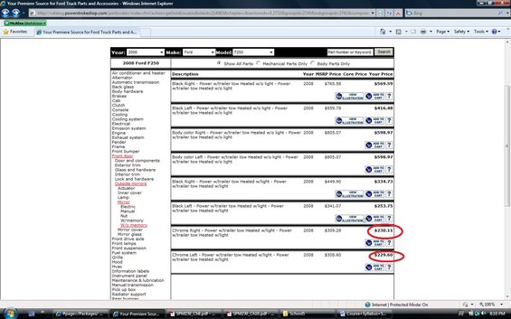 Screenshot of a Ford F-250 parts list from 2008