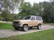1984 Ford Bronco II - A tan 1984 Ford Bronco II is parked on a concrete driveway in front of a residential area.