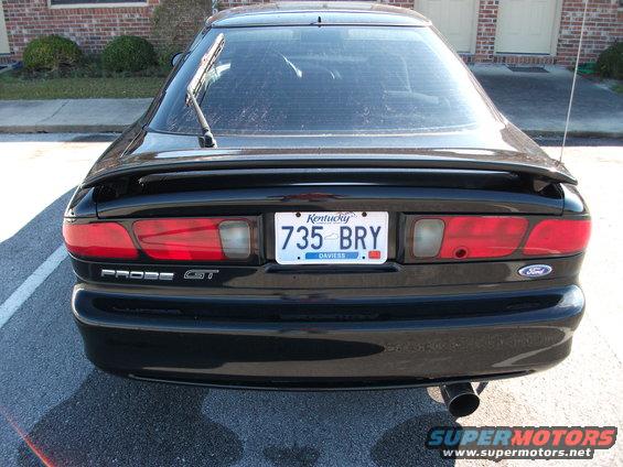 Black 1994 Ford Probe GT rear view with a spoiler and Kentucky license plate 735 BRY