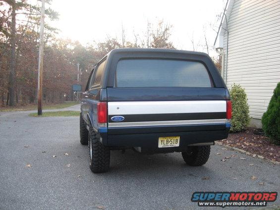 New tailgate..thanks C4C......welded up the spare mntg bracket holes & dents..reshot w/ SS urethane. 
Rollpan added, but first had to modify to close up gap to tailgate. No plans to add light blue stripe under XLT trim.....yet. New fuel tank & skid plate visible...Class4 hitch still in barn. 