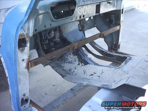 30964780213_large.jpg 4-15-09: Well I've had a bunch of crap going on so I haven't had a chance to work on the 54 until today. I dragged the cab back out of my garage. I cut the firewall recess and transmission tunnel out of the 87 F350 when I was stripping it down. I'm going to use it and cut out the 78 tunnel I welded in. I'm going to work on that in a few days.