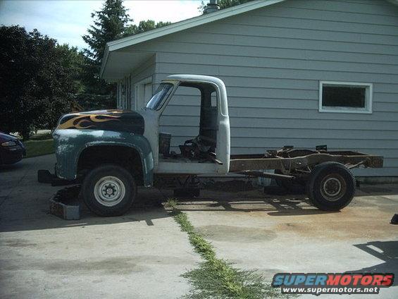 3096478_49_full.jpg 8-10-08:After that was done I was able to get the cab really close to the position it will be mounted in.

It's starting to finally look like a truck again. My youngest brother stopped by and gave me a hand lifting the front clip into place. 