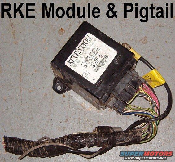 rke95f1.jpg SOLD RKE Module from '95 F150 including antenna & 3 pigtail connectors.

Fully tested; type 2 or 3 remote NOT included (check eBay).

[url=http://www.supermotors.net/registry/media/71806][img]http://www.supermotors.net/getfile/71806/thumbnail/keyless-entry-module.jpg[/img][/url]

For programming & diagnosis, read these captions:

[url=http://www.supermotors.net/registry/2742/54328-2][img]http://www.supermotors.net/getfile/470631/thumbnail/tsb972413rke2.jpg[/img][/url] . [url=http://www.supermotors.net/registry/media/966996][img]http://www.supermotors.net/getfile/966996/thumbnail/rkecombined.jpg[/img][/url]

Interestingly, though the connectors aren't wired for it, this module responds to the TRUNK button on a Type 3 remote.  The keyless entry pad also operates it, using the code on the label. It turns out all RKE modules are built to perform all possible functions, regardless of the vehicle they're installed in. So it's relatively easy to add those missing functions.