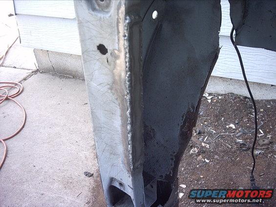 30964780235_large.jpg 5-03-09:   Well after a bunch more delays I finally got some work done on the 54.

First I cut a strip of 10 gauge steel to build up the low on the interior side of the front door jamb. Next I welded the strip on. Don't laugh at my welds!  I hadn't welded anything since last fall. And welding 10 gauge to the thinner metal wasn't real easy.