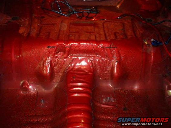 1994 Ford Mustang interior rear floor pan with red sound deadening