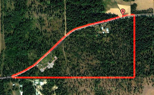 Aerial view of Westside Calispell Rd property with red boundary lines