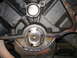1978 Ford Bronco - Close-up of an engine block's rear seal area, showing the oil pan and flywheel housing.