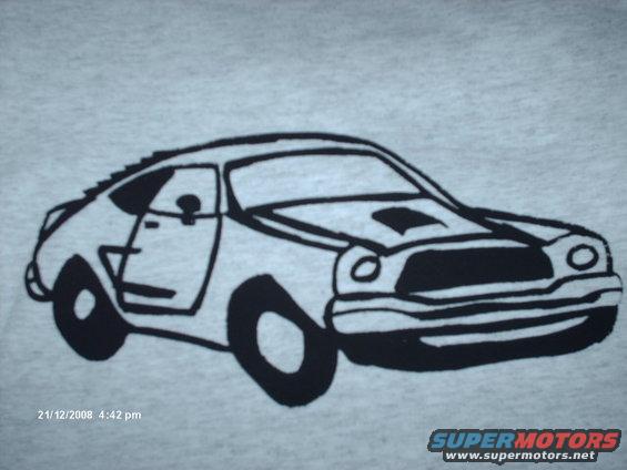 Line drawing of a car on a gray t-shirt. Date and time stamp in lower left