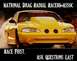 1992 Ford Mustang - This yellow drag car, likely a 1994 Mustang, is captured mid-burnout with smoke billowing around it.