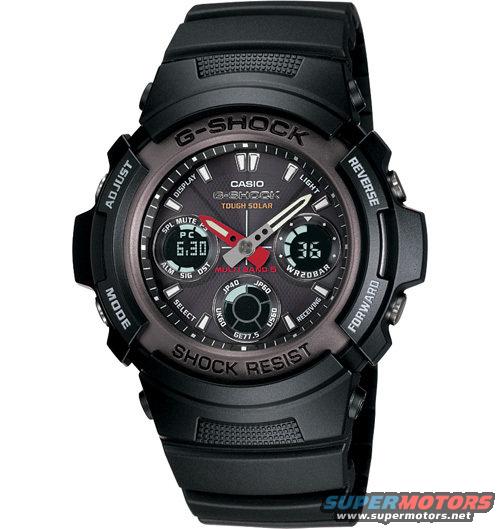 Black Casio G-Shock watch with digital and analog displays, showing 6:30 and 36