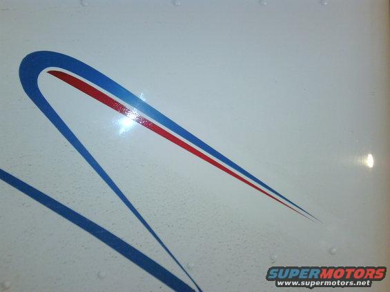 White truck side with blue and red racing stripes