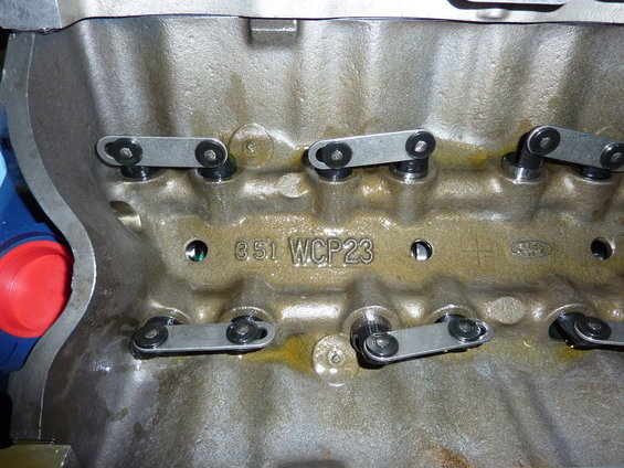 Engine block with 351 WCP23 casting marks and rocker arms