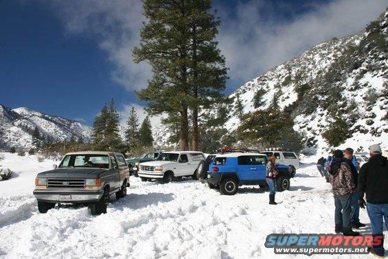Gray 1991 Ford Bronco in snow, front view