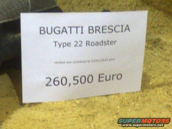 Sign for a Bugatti Brescia Type 22 Roadster, sold at auction for 260,500 Euro