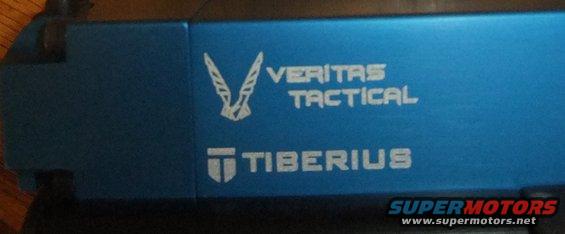 Blue Tiberius Veritas Tactical part with white lettering