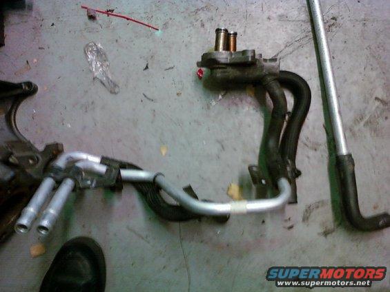 Heater core hoses and assembly on a concrete floor