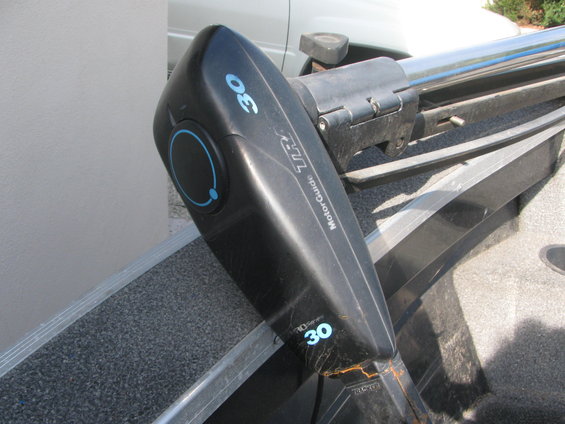 MotorGuide trolling motor with '30' and 'TR' visible