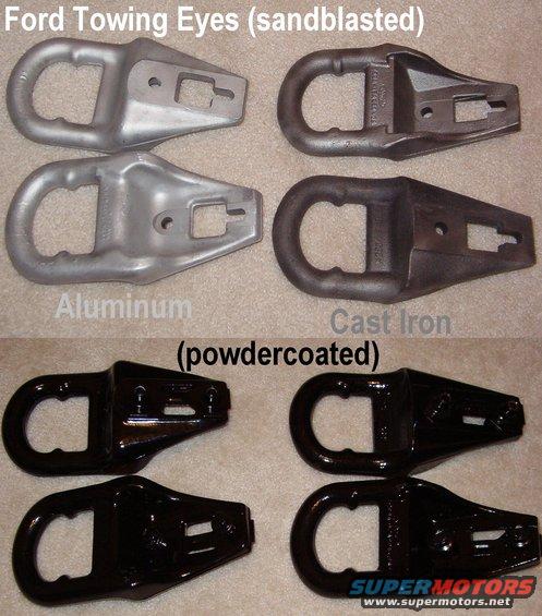 toweyesfordpowdered.jpg Powdercoated Ford Towing Eyes
SOLD powdered cast iron eyes

Original mounting hardware is also powdered & included.

Actual size: 2.5 x 5 x 10&quot; each (excluding bolts & nut plates)
Iron 13 lbs/pr; Aluminum 6 lbs/pr

These fit well on '66-77 Broncos & [url=http://www.supermotors.net/registry/2742/76560-4]'92-96 Broncos/F-series[/url].
[url=http://www.supermotors.net/registry/media/756626][img]http://www.supermotors.net/getfile/756626/thumbnail/toweyes.jpg[/img][/url] . [url=http://www.supermotors.net/registry/media/768017][img]http://www.supermotors.net/getfile/768017/thumbnail/9finished.jpg[/img][/url]