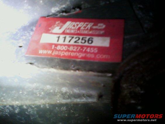 Jasper Engines sticker with number 117256 and website www.jasperengines.com