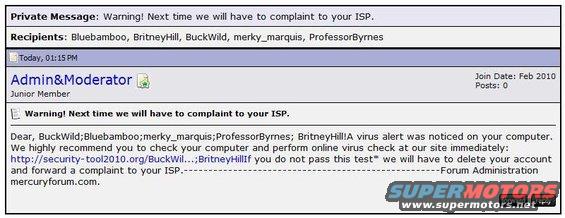 Forum post with warning message and recipients list