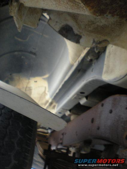 Underside view of vehicle frame and suspension components