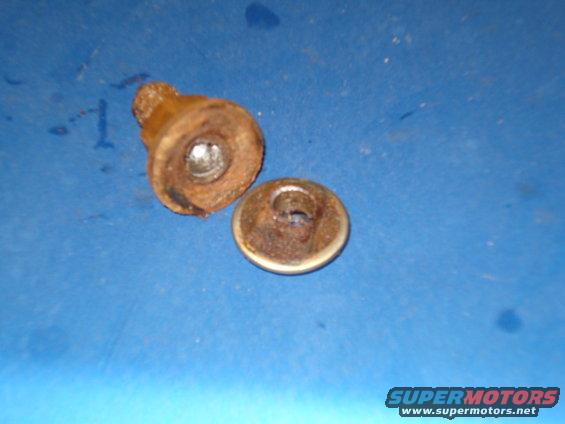 two rusty metal fasteners on a blue surface