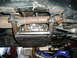 1986 Toyota Hilux - Underside view of a custom-fabricated skid plate protecting the transfer case and exhaust system.