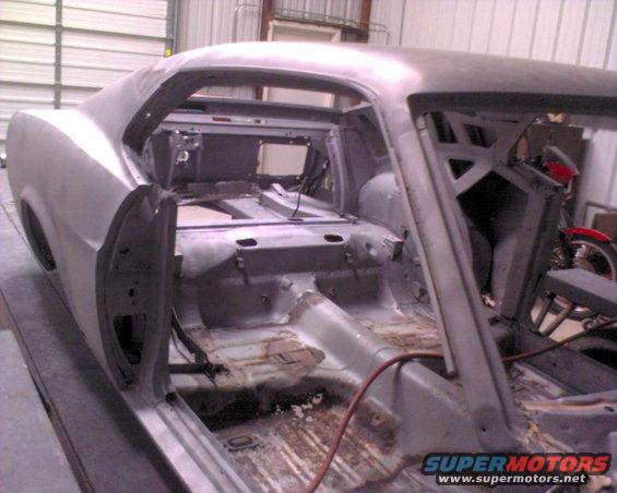 1970 Ford Mustang body shell interior, stripped down for restoration