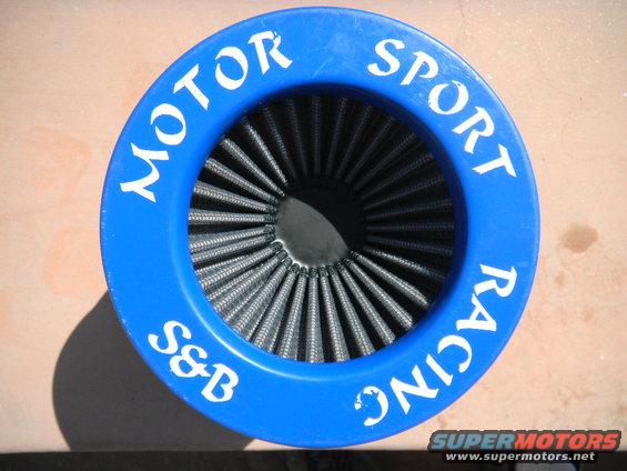Blue S&B Motor Sport Racing air filter with pleated gray filter media