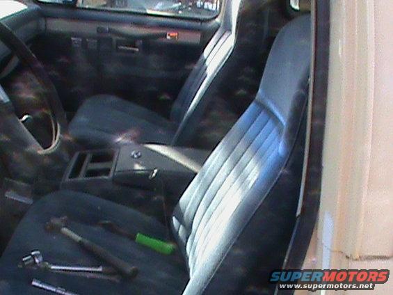 Interior view of a 1979 Chevrolet Blazer showing bucket seats and center console