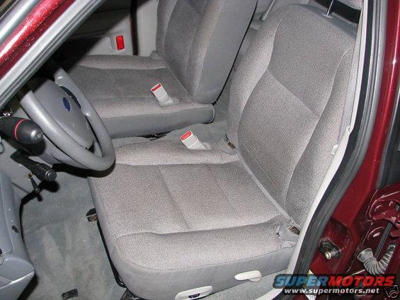 Interior view of 2005 Ford Crown Victoria showing front seats and steering wheel