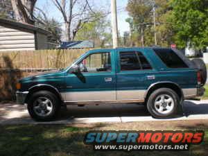 Green SUV, side view, spare tire on rear door
